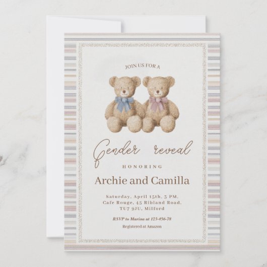 Teddy Bear Gender Reveal 招待状 (正面)