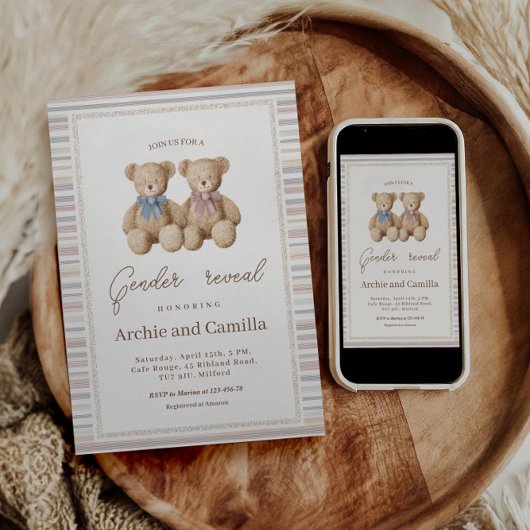 Teddy Bear Gender Reveal 招待状
