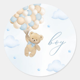 Teddy Bear Gender Reveal Boy ラウンドシール