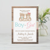 Teddy bear Gender reveal invitation Boy or Girl 招待状 (スタンド正面)