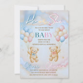 Teddy Bear Gender Reveal Invitation He or She 招待状 (正面)