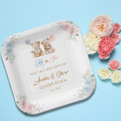 Teddy Bear Gender Reveal Pastel Florals ペーパープレート