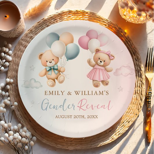 Teddy Bear Gender Reveal Plate ペーパープレート