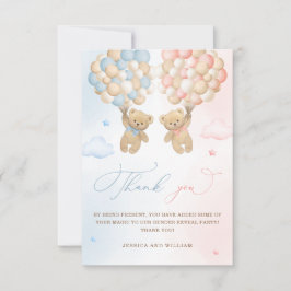 Teddy Bear Gender Reveal Thank You カード
