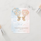 Teddy Bear Gender Reveal Thank You カード (正面/裏面インサイチュ)