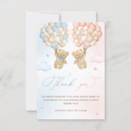 Teddy Bear Gender Reveal Thank You カード