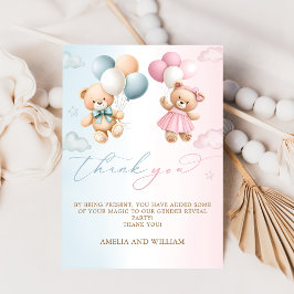 Teddy Bear Gender Reveal Thank You Card カード