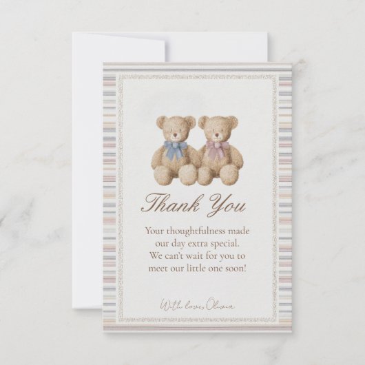 Teddy Bear Gender Reveal Thank You Card サンキューカード (正面)