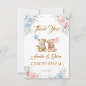 Teddy Bear Gender Reveal Thank You Pastel Florals サンキューカード (正面)
