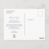 Teddy Bear Gingham Baby Boy Birth Announcement ポストカード (裏面)