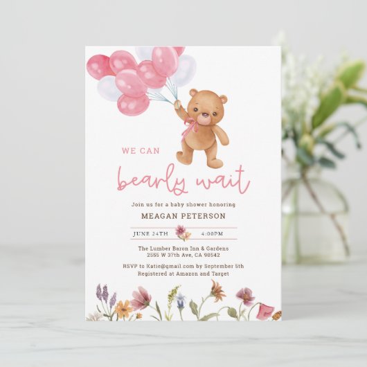 Teddy Bear Girl我々は赤ちゃんシャワーを待つことができる 招待状 (スタンド正面)