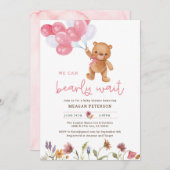 Teddy Bear Girl我々は赤ちゃんシャワーを待つことができる 招待状 (正面/裏面)