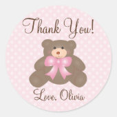Teddy Bear Girl来 Baby Showerありがとう ラウンドシール (正面)