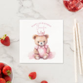 Teddy Bear Girl 1st Birthday Napkins Beary First スタンダードカクテルナプキン (インサイチュ)