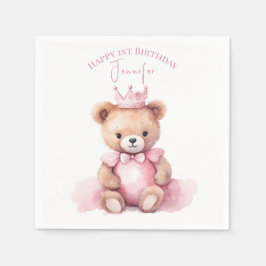Teddy Bear Girl 1st Birthday Napkins Beary First スタンダードカクテルナプキン