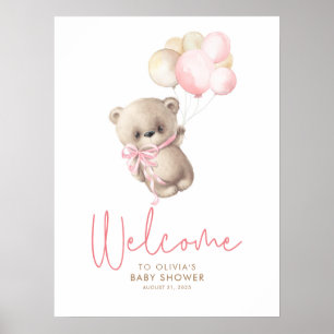 Teddy Bear Girl Baby Showerウェルカムサイン ポスター