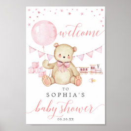 Teddy Bear Girl Baby Showerウェルカムサイン ポスター