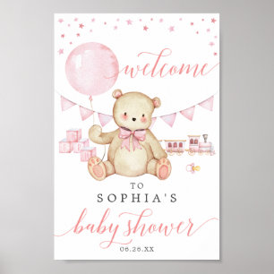 Teddy Bear Girl Baby Showerウェルカムサイン ポスター