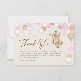 Teddy Bear Girl Baby Shower サンキューカード