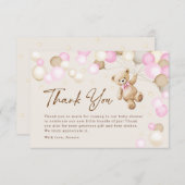 Teddy Bear Girl Baby Shower サンキューカード (正面/裏面)
