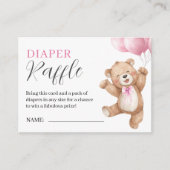 Teddy Bear Girl Baby Shower Pink Diaper Raffle エンクロージャーカード (正面)