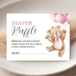 Teddy Bear Girl Baby Shower Pink Diaper Raffle エンクロージャーカード
