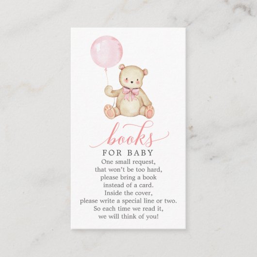 Teddy Bear Girl Book Request Baby Shower Card エンクロージャーカード (正面)