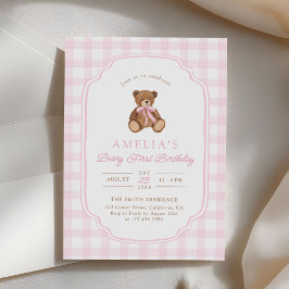 Teddy Bear Girl First Birthday Party 招待状