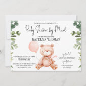 Teddy Bear Girl Greenery Baby Shower by Mail 招待状 (正面)