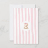 Teddy Bear Girls Pink Bow Stripes 1st Birthday サンキューカード (裏面)