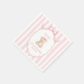 Teddy Bear Girls Pink Bow Stripes 1st Birthday スタンダードカクテルナプキン (角)