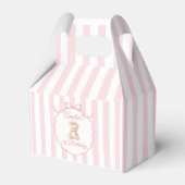 Teddy Bear Girls Pink Bow Stripes 1st Birthday フェイバーボックス (正面サイド)