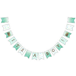 Teddy Bear Green Baby Showerの少年 バンティングフラッグ