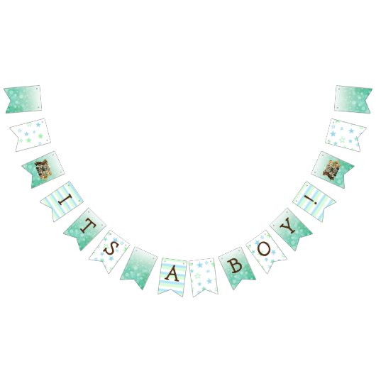 Teddy Bear Green Baby Showerの少年 バンティングフラッグ (全)