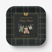 Teddy Bear Green Buffalo Check ペーパープレート (正面)