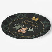 Teddy Bear Green Plaid Baby Shower ペーパープレート (アングル)