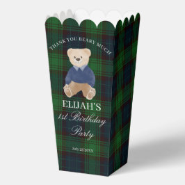 Teddy bear green plaid birthday party favor custom フェイバーボックス