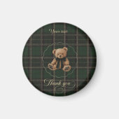 Teddy Bear Green Tartan  マグネット (正面)