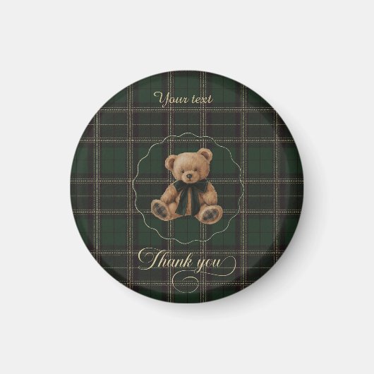 Teddy Bear Green Tartan  マグネット (正面)