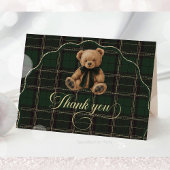 Teddy Bear Green Tartan Baby Shower  サンキューカード