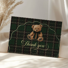 Teddy Bear Green Tartan Baby Shower  サンキューカード