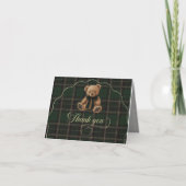 Teddy Bear Green Tartan Baby Shower  サンキューカード (正面)