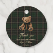 Teddy Bear Green Tartan Baby Shower フェイバータグ (正面)