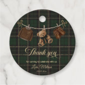 Teddy Bear Green Tartan Baby Shower フェイバータグ (正面)