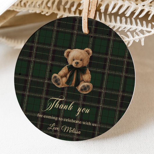 Teddy Bear Green Tartan Baby Shower フェイバータグ