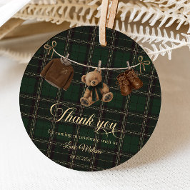 Teddy Bear Green Tartan Baby Shower フェイバータグ