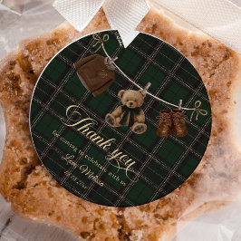 Teddy Bear Green Tartan Baby Shower ラウンドシール