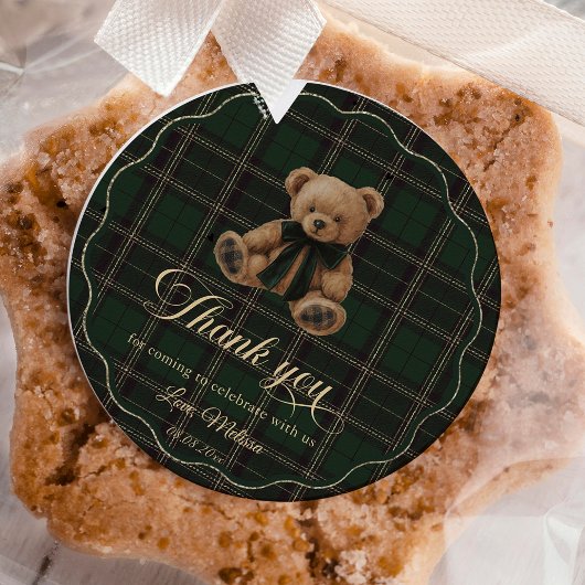 Teddy Bear Green Tartan Baby Shower ラウンドシール