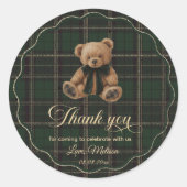 Teddy Bear Green Tartan Baby Shower ラウンドシール (正面)