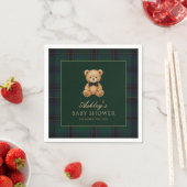 Teddy Bear Green Tartan Baby Shower Paper Napkin スタンダードカクテルナプキン (インサイチュ)